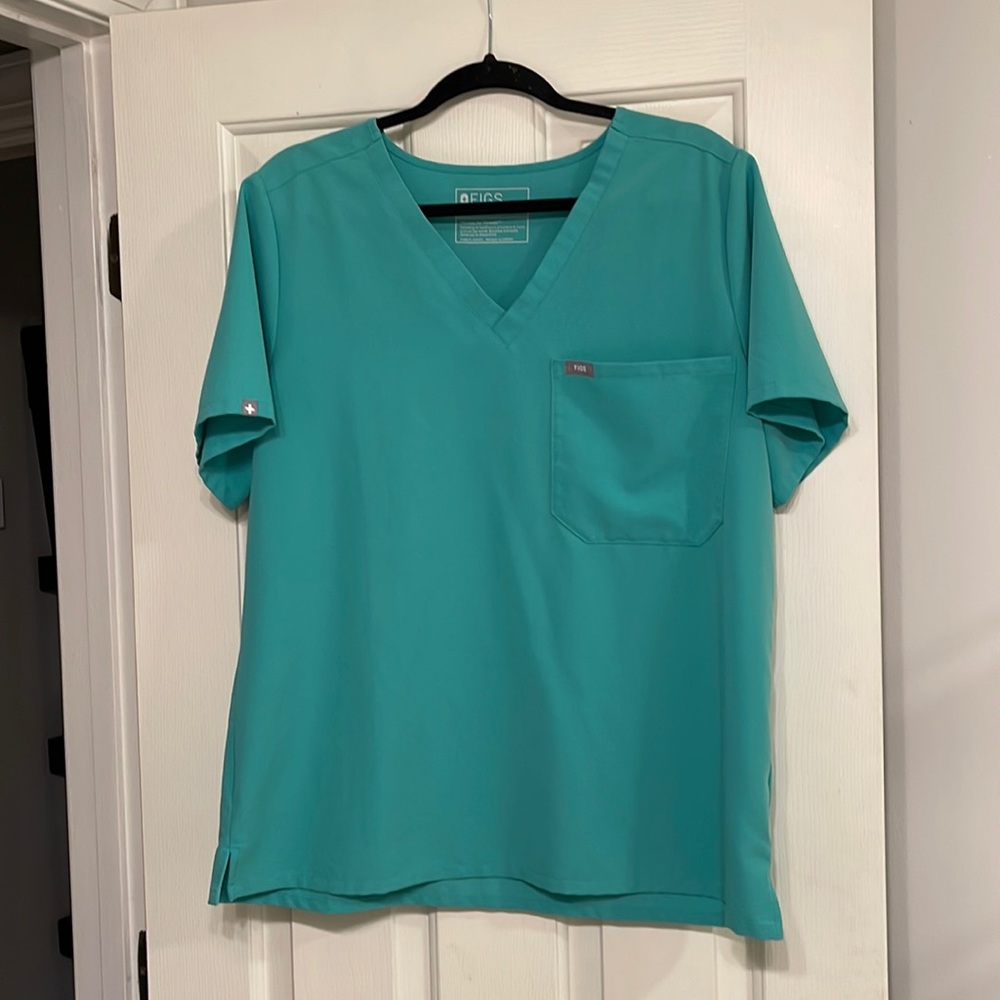 Figs Teal V-Neck Medical Scrub Top